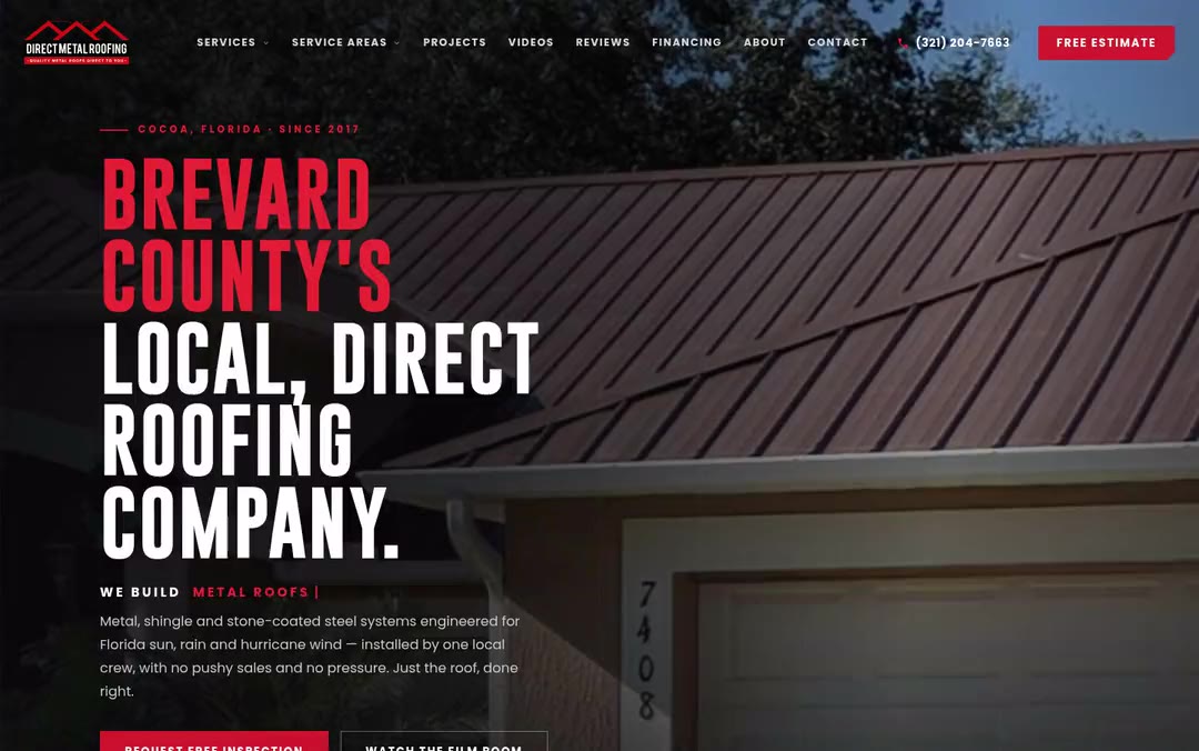Direct Metal Roofing homepage after the RooferMedia360 rebuild